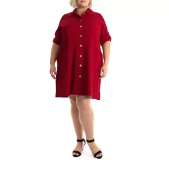 Plus Size Nina Leonard Collared Button-Down Dress
