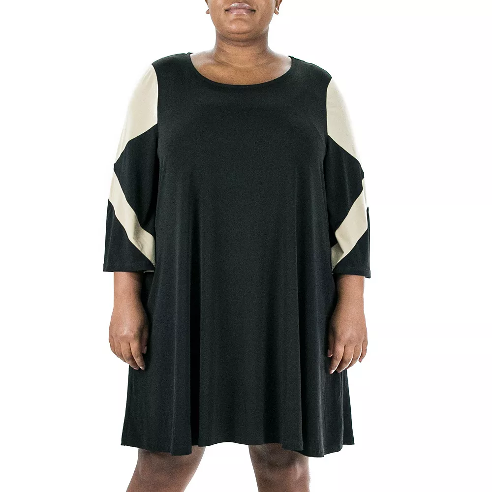 Plus Size Nina Leonard Colorblock Swing Dress