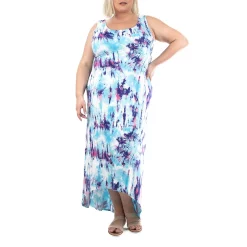 Plus Size Nina Leonard Bar Back Tie-Dye Maxi Dress