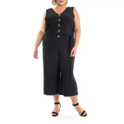 Plus Size Nina Leonard V-Neck Cropped Jumpsuit