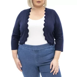 Plus Size Nina Leonard Scallop-Trim Bolero Cardigan