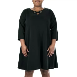 Plus Size Nina Leonard Grommet-Accent Swing Crepe Dress