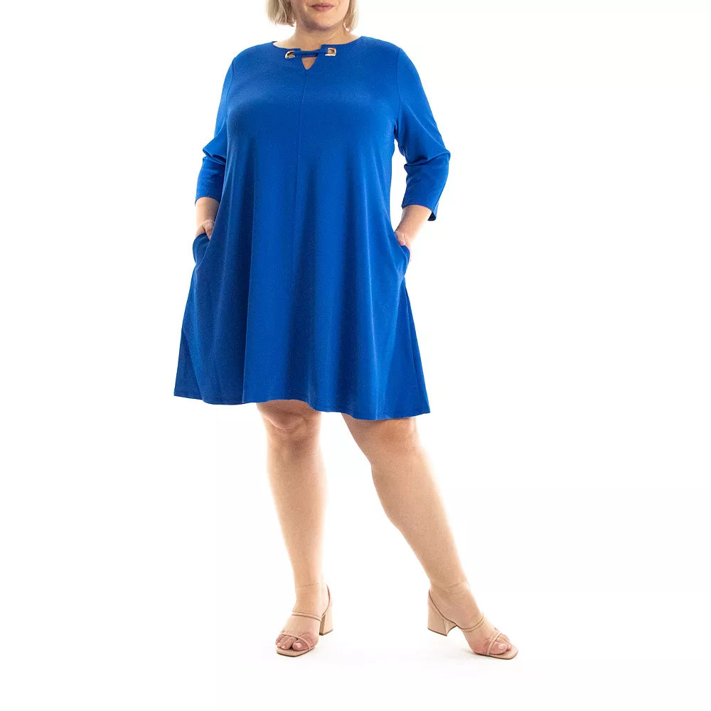 Plus Size Nina Leonard Grommet-Accent Swing Crepe Dress - Image 2