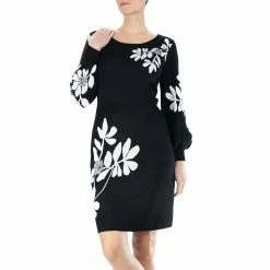 Women's Nina Leonard Floral Balloon-Sleeve Sweater Dress