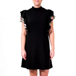 Women's Nina Leonard Crepe Flutter-Sleeve Dress