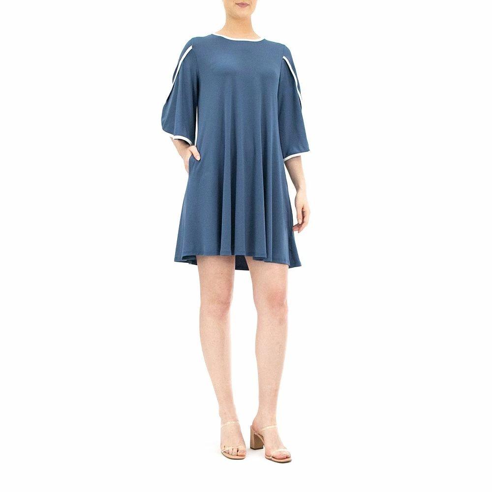 Women's Nina Leonard Tulip-Sleeve Colorblock Trapeze Dress - Image 3