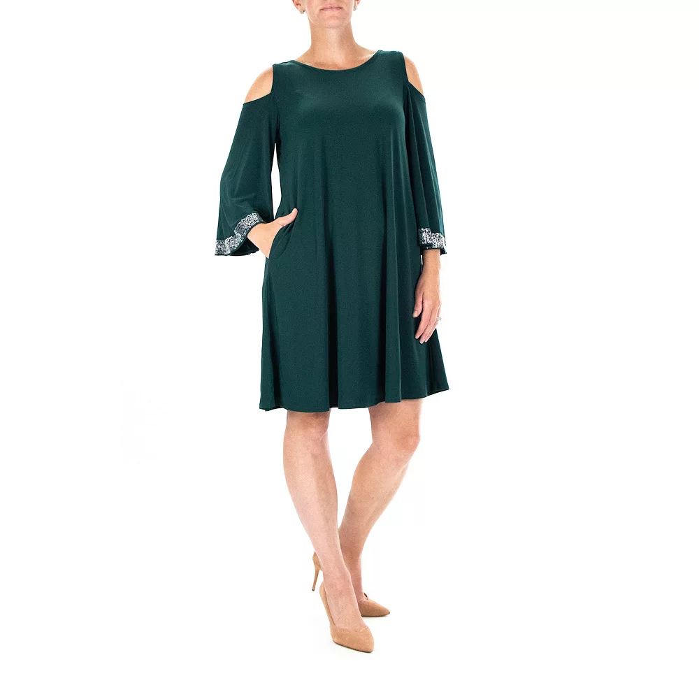 Women's Nina Leonard Sequin Cold-Shoulder Dress - Image 2