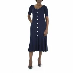 Women's Nina Leonard Button-Front Ribbed Midi Dress