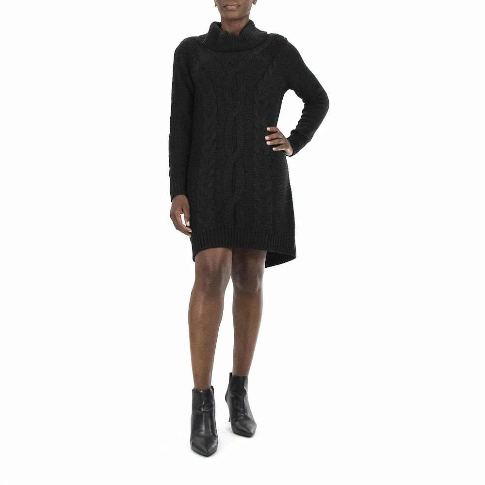 Women's Nina Leonard Cable-Knit Cowlneck Sweater Dress - Image 2