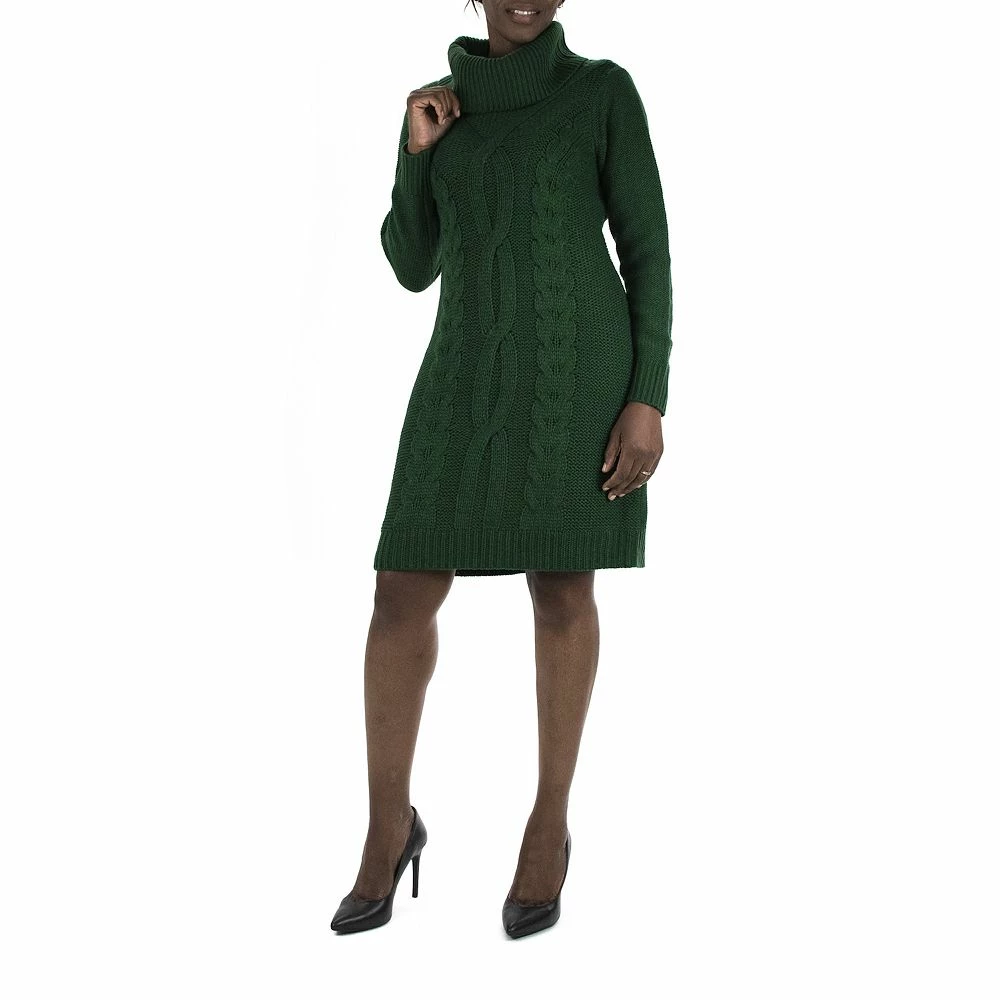 Women's Nina Leonard Cable-Knit Cowlneck Sweater Dress
