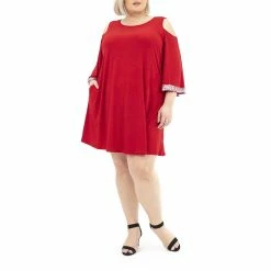 Plus Size Nina Leonard Cold-Shoulder Sequin Dress