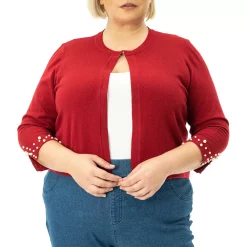 Plus Size Nina Leonard Simulated Pearl Sleeve Bolero