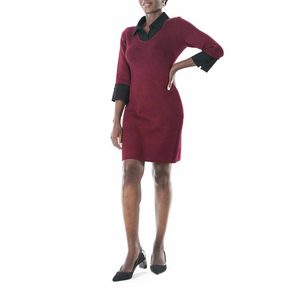 Women's Nina Leonard Georgette Mock-Layer Sweater Dress - Image 3