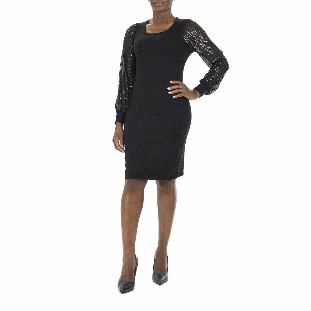 Women's Nina Leonard Sequin-Sleeve Sweater Dress - Image 2