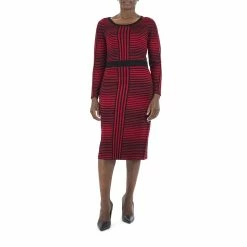 Women's Nina Leonard Striped-Jacquard Sweater & Midi Skirt Set