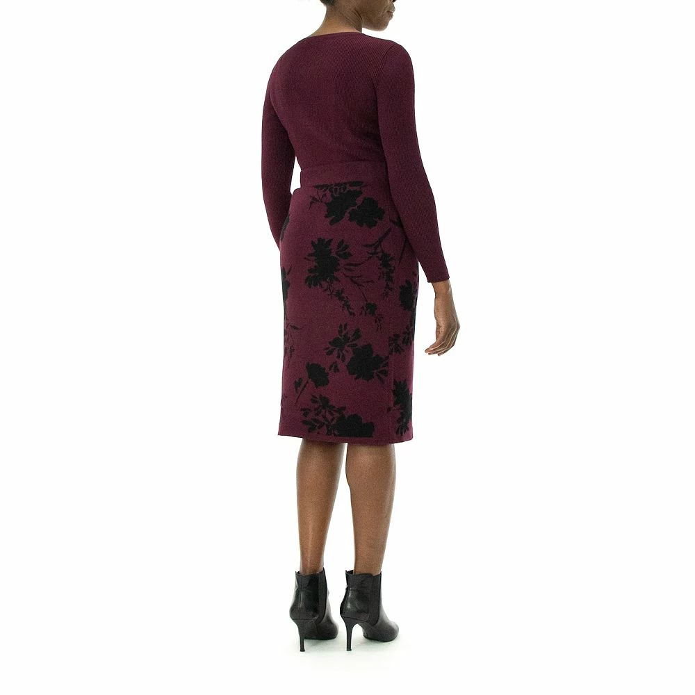 Women's Nina Leonard Solid Sweater & Jacquard Skirt set - Image 3