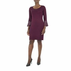 Women's Nina Leonard Studded-Sleeve Sweater Dress
