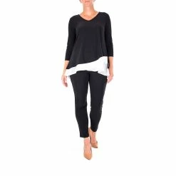 Women's Nina Leonard Colorblock Chiffon Tunic & Slim Cut Pant Set