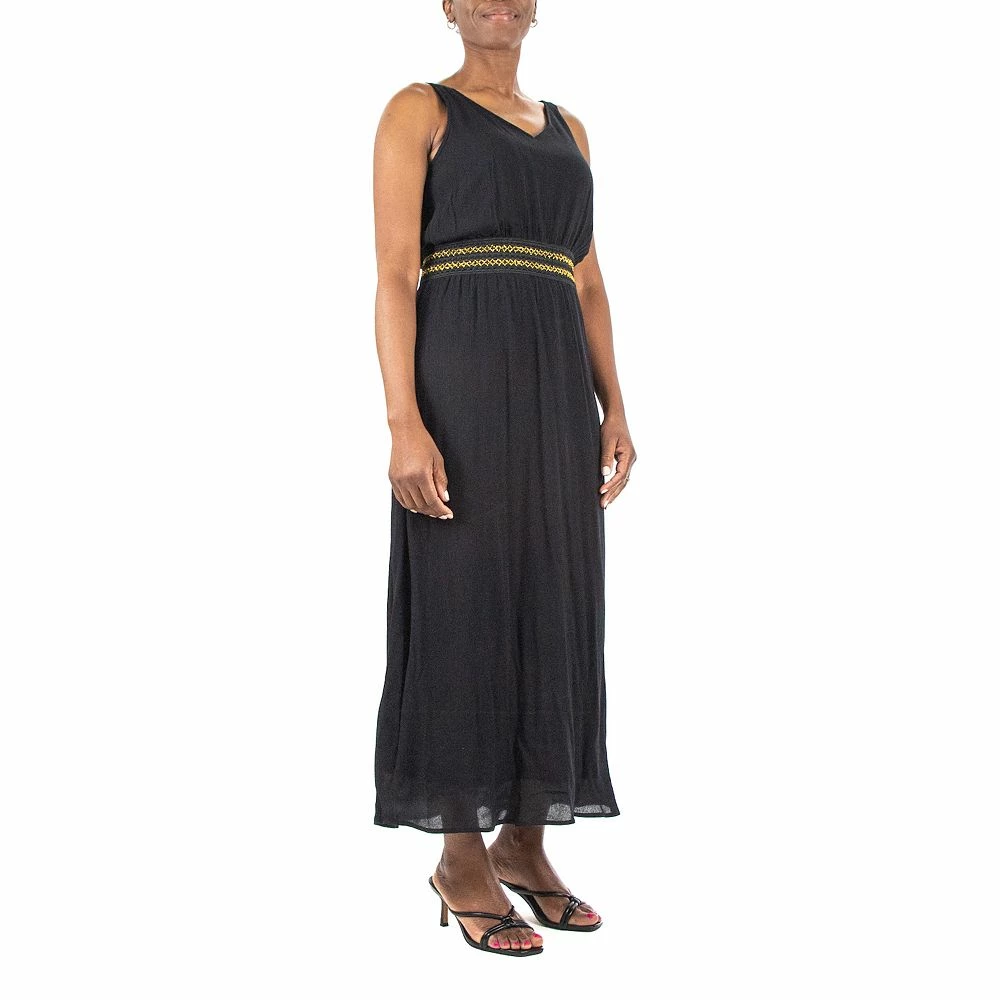 Women's Nina Leonard Embroidered Waist Gauze Maxi Dress - Image 4