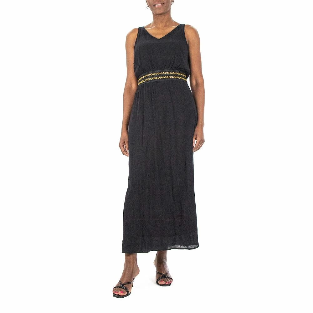 Women's Nina Leonard Embroidered Waist Gauze Maxi Dress - Image 2