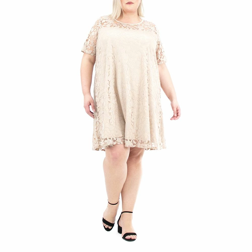 Plus Size Nina Leonard Lace Burnout Trapeze Dress - Image 3