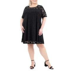 Plus Size Nina Leonard Lace Burnout Trapeze Dress