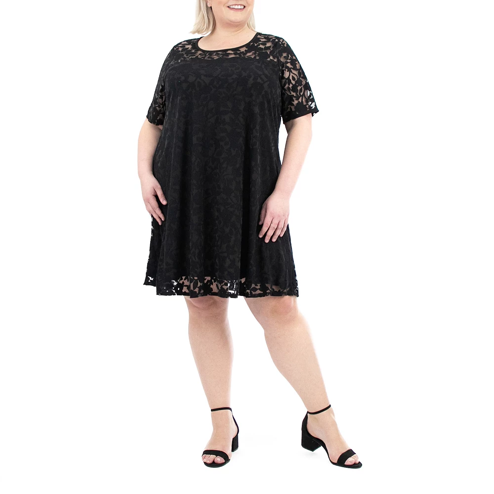 Plus Size Nina Leonard Lace Burnout Trapeze Dress