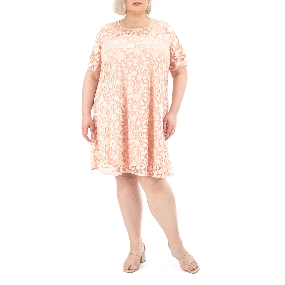 Plus Size Nina Leonard Lace Burnout Trapeze Dress - Image 4