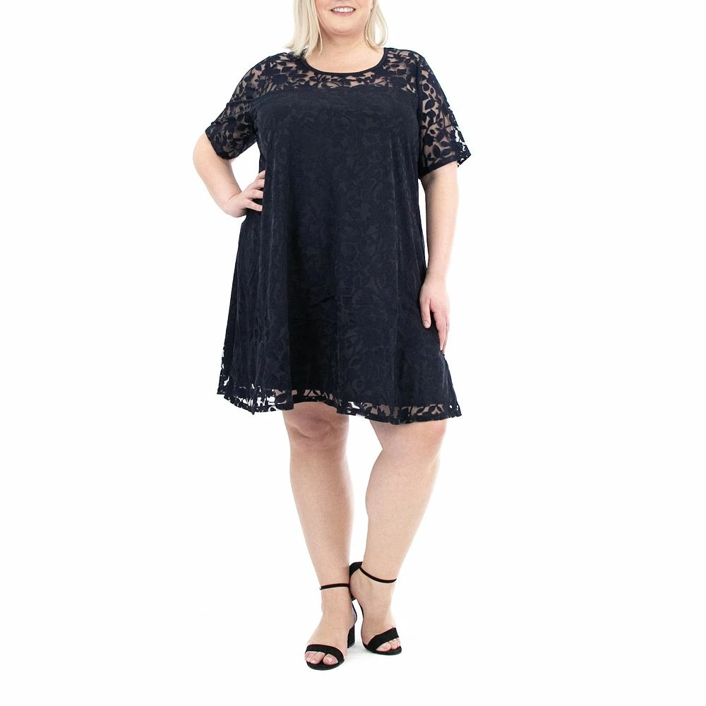 Plus Size Nina Leonard Lace Burnout Trapeze Dress - Image 2