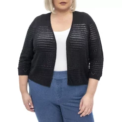 Plus Size Nina Leonard Three Quarter Sleeve Crochet Bolero