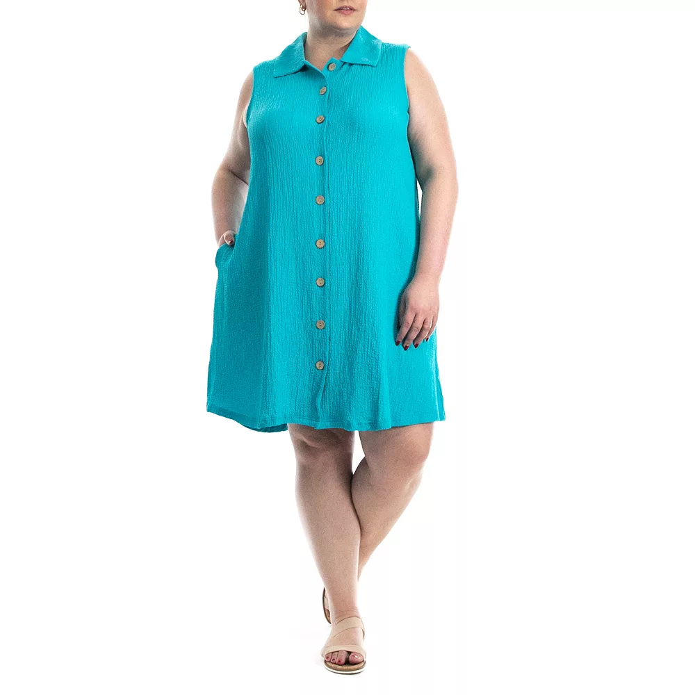 Plus Size Nina Leonard Button Down Dress