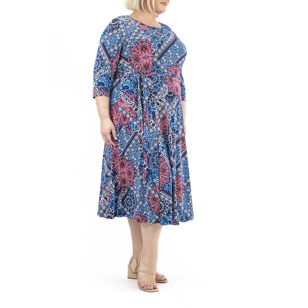 Plus Size Nina Leonard Sylvia Puff Sleeve Midi Dress - Image 9