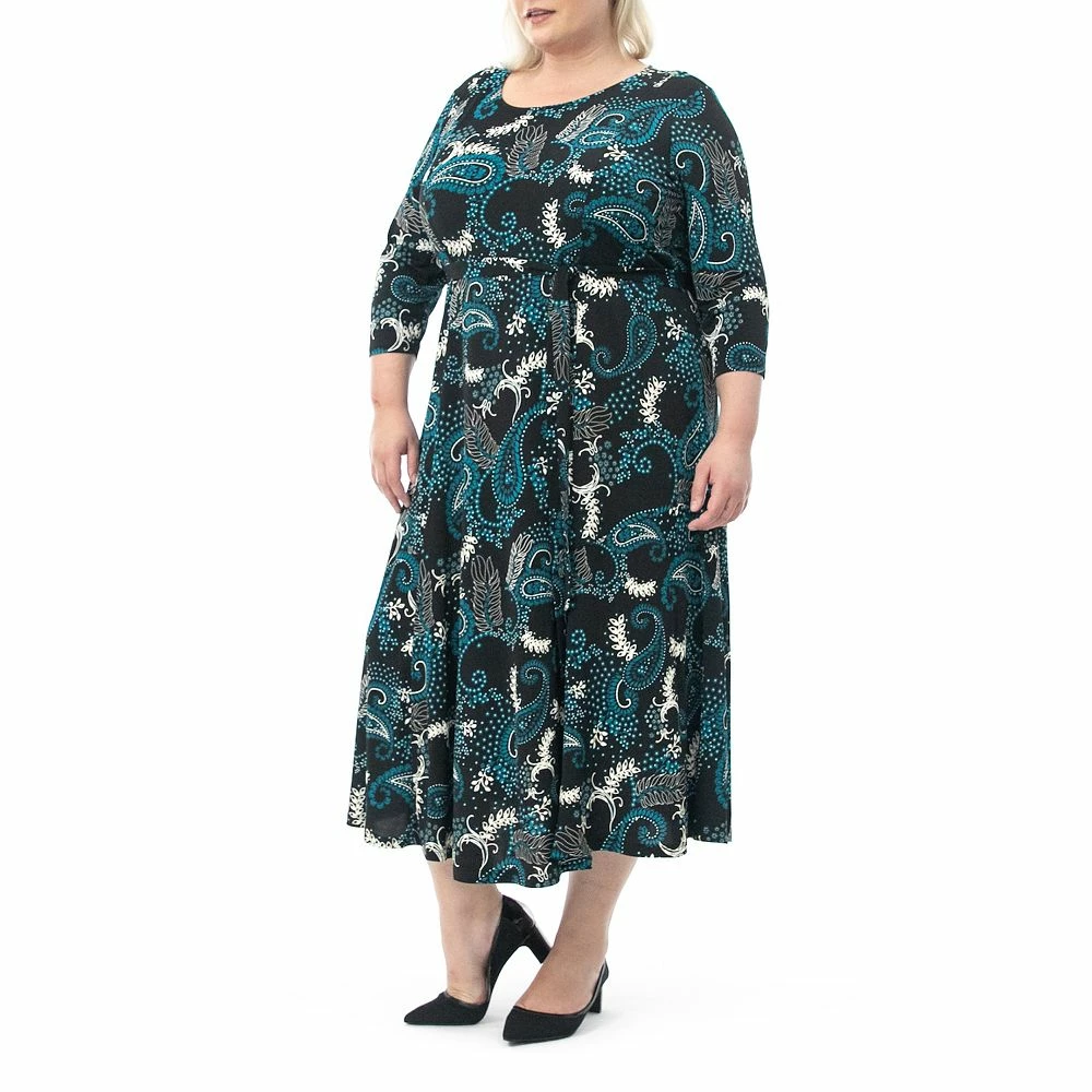 Plus Size Nina Leonard Sylvia Puff Sleeve Midi Dress - Image 2