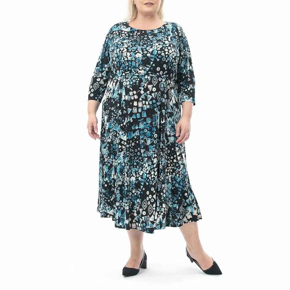 Plus Size Nina Leonard Sylvia Puff Sleeve Midi Dress - Image 5