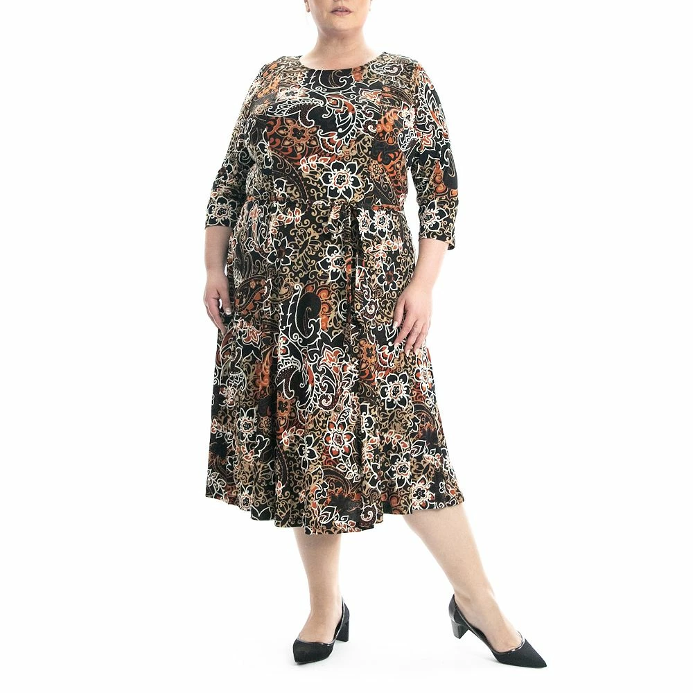 Plus Size Nina Leonard Sylvia Puff Sleeve Midi Dress - Image 6