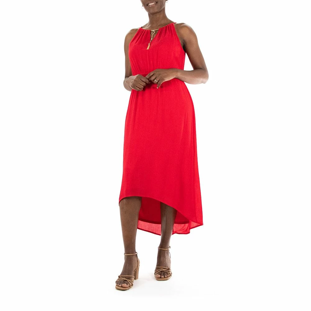 Women's Nina Leonard High-Low Gauze Midi Dress