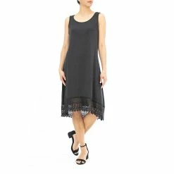 Women's Nina Leonard Crochet High-Low Hem Midi Dress