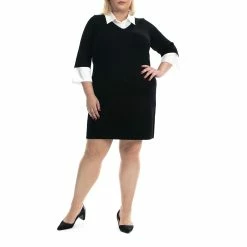 Plus Size Nina Leonard Collar Sweater Dress