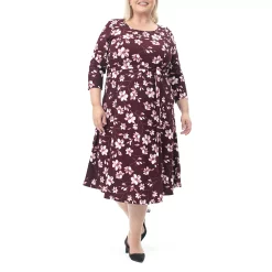Plus Size Nina Leonard Sylvia Belted Midi Dress