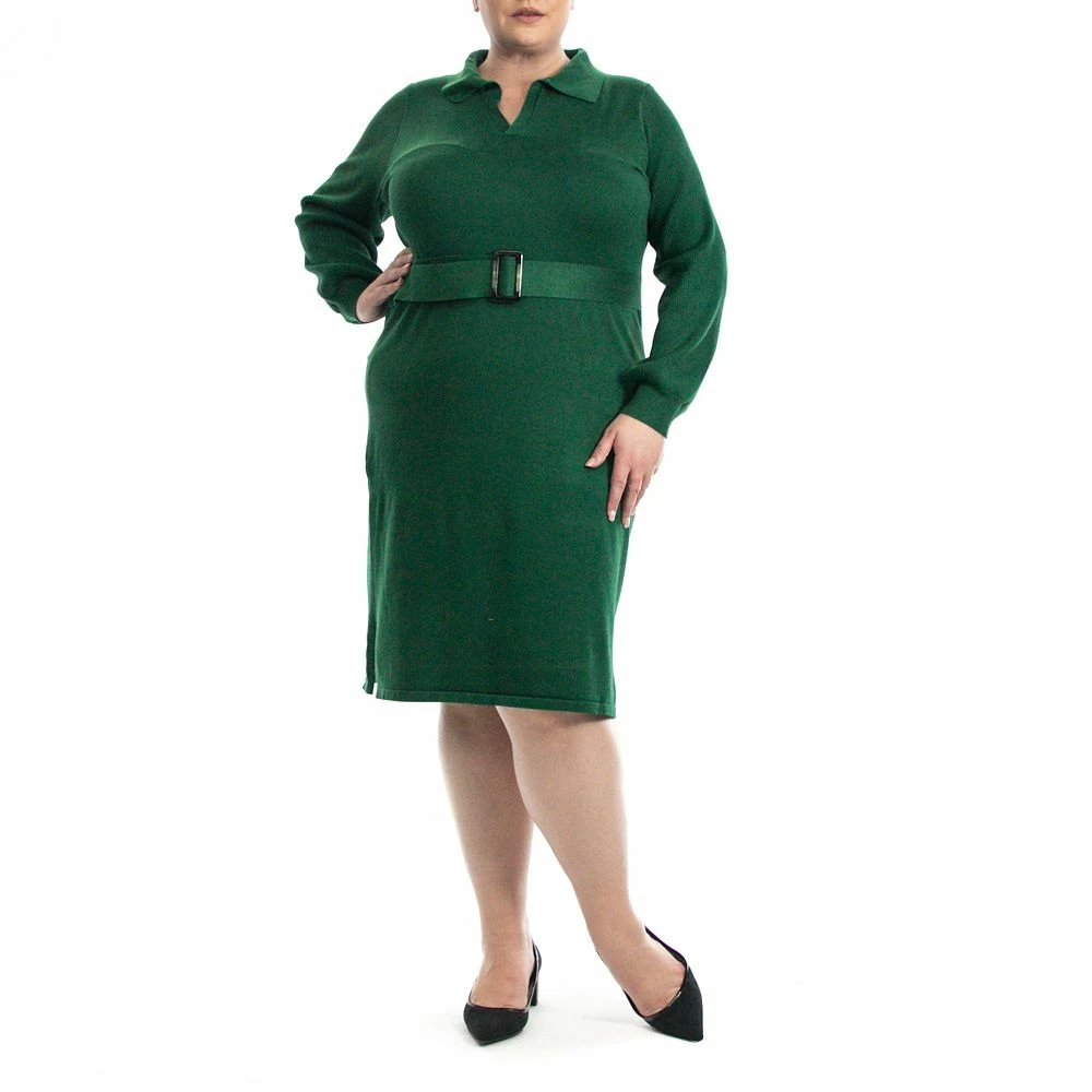 Plus Size Nina Leonard Collar Sweater Dress - Image 3