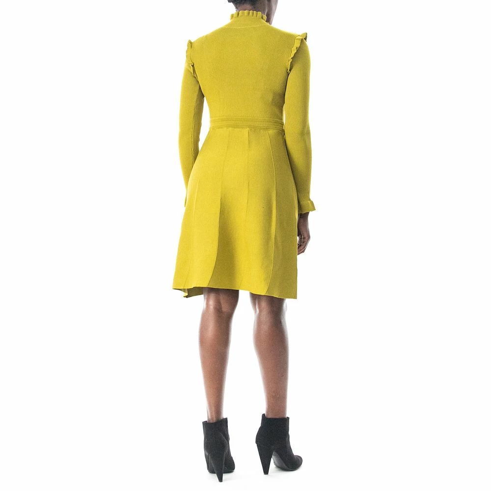 Women's Nina Leonard Long Sleeve High Ruffle Neck Fit & Flare Dress - Image 5