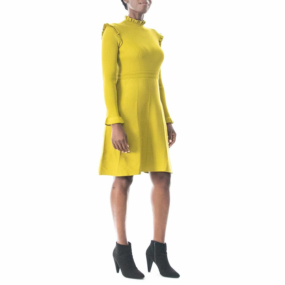 Women's Nina Leonard Long Sleeve High Ruffle Neck Fit & Flare Dress - Image 6