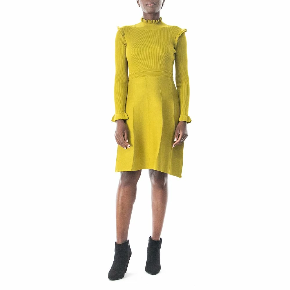 Women's Nina Leonard Long Sleeve High Ruffle Neck Fit & Flare Dress - Image 4
