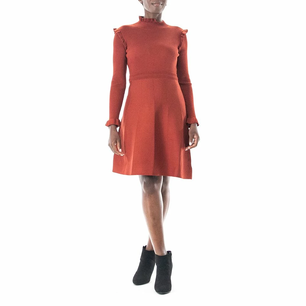 Women's Nina Leonard Long Sleeve High Ruffle Neck Fit & Flare Dress