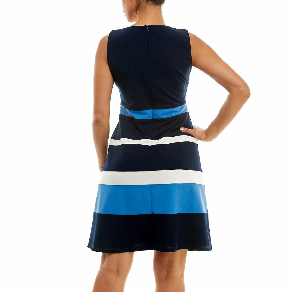 Women's Nina Leonard Sleeveless Jewelneck Colorblock Dress - Image 7