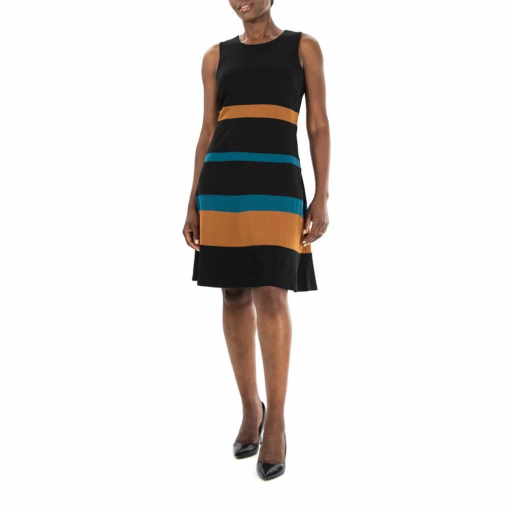 Women's Nina Leonard Sleeveless Jewelneck Colorblock Dress - Image 3