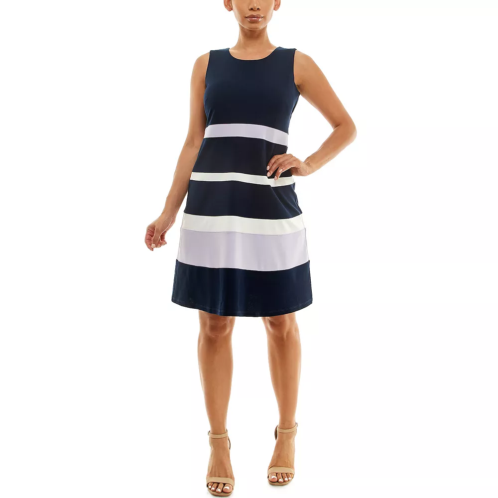 Women's Nina Leonard Sleeveless Jewelneck Colorblock Dress - Image 5