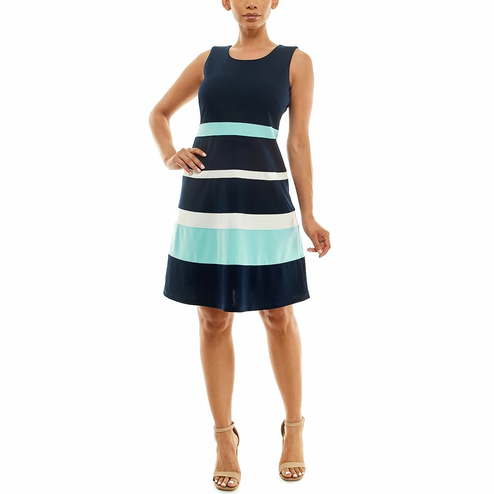 Women's Nina Leonard Sleeveless Jewelneck Colorblock Dress - Image 4