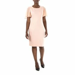 Women's Nina Leonard Jewelneck Flutter Sleeve Sheath Dress