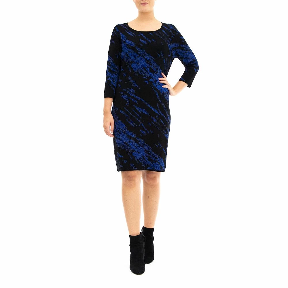Women's Nina Leonard Three Quarter Jewelneck Sheath Sweater Dress